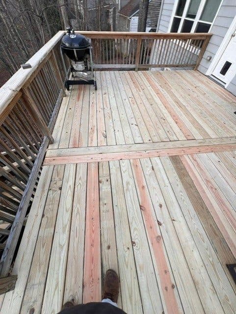 New pressure-treated deck build before staining